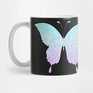 Pastel Blue and Purple Ombre Faux Glitter Butterfly Mug